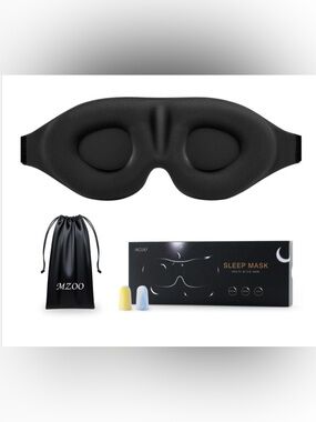 100% Blackout 3D Sleep Mask with Ear Plugs & Travel Bag - BLACK